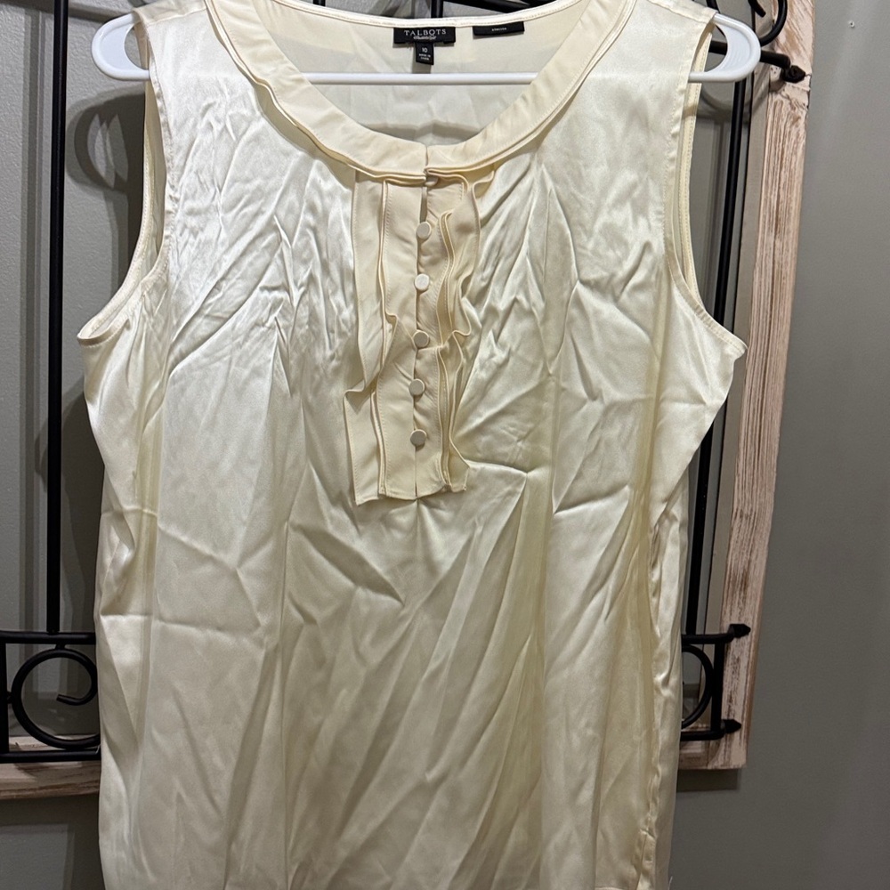 Talbots Cream Sleeveless Ruffle-Front silk